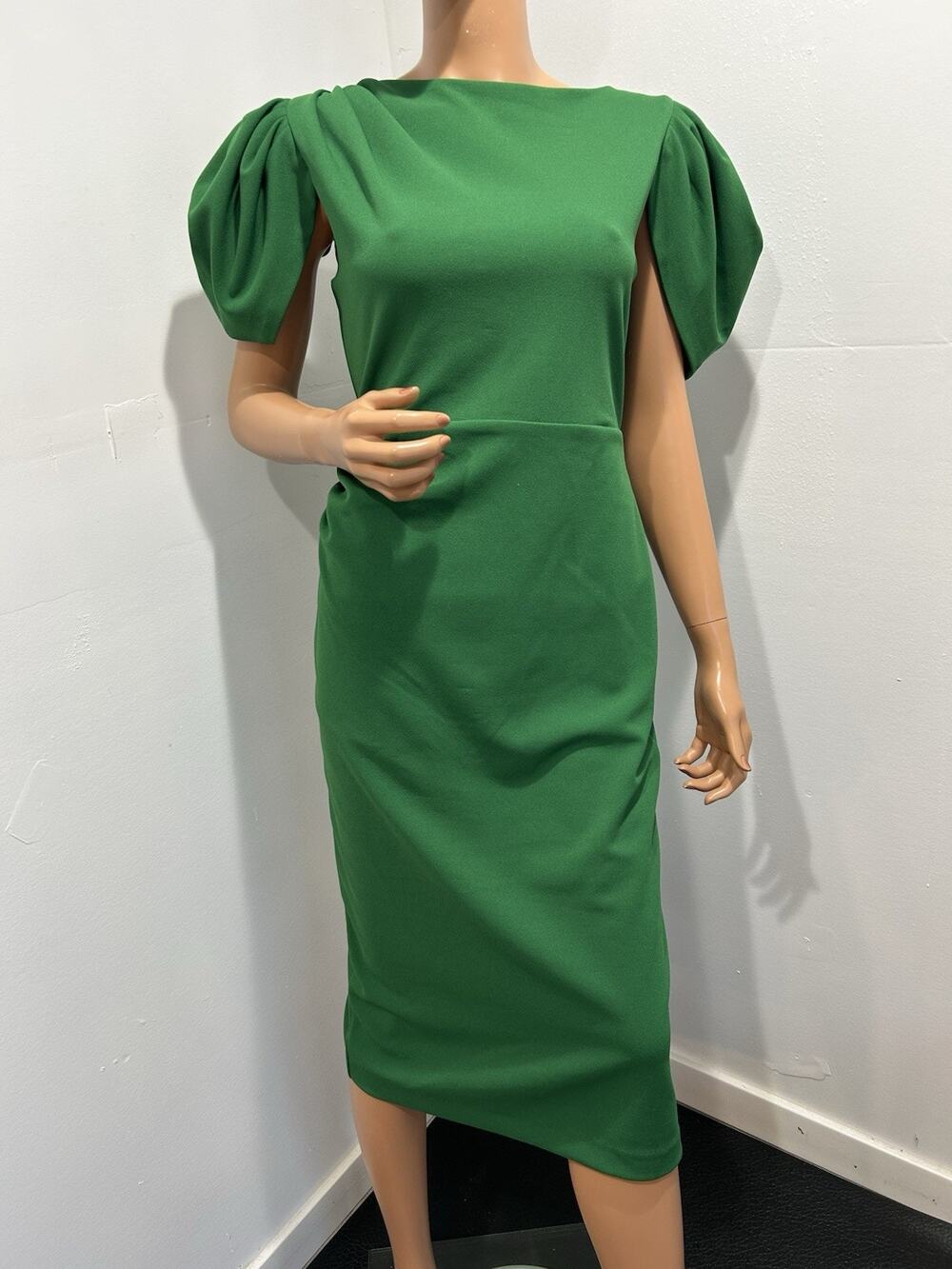 alexia admor dress Green Size Small Midi Length asymmetric Unique Puff Shoulder